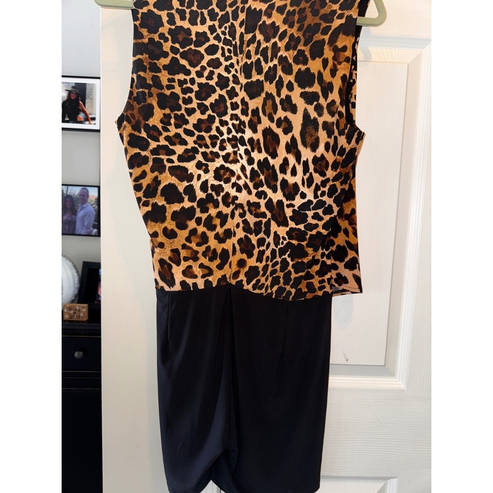 Cache Leopard Print Dress Black Sleeveless Formal‎ Career Cocktail Party L - Picture 7 of 7